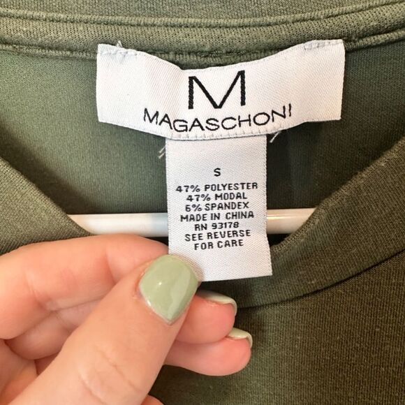 Magaschoni Green Stretchy Jersey Knit Crew Neck Tie Waist Sweatshirt - Size S - Picture 4 of 6